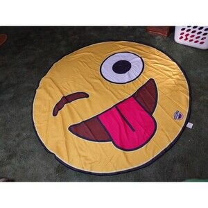 BigMouth Giant Winking Emoji with Tongue 5ft Soft Beach Blanket Round Towel